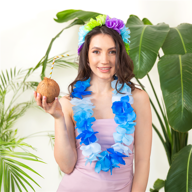 Hawaii Halsband Lila Vit och Grön Blomsterhalsband 45-50 cm Hawaii Halsband Lila Vit och Grön Blomsterhalsband 45-50 cm