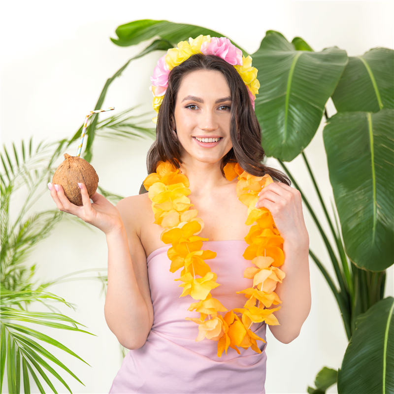 Hawaii Halsband Lila Vit och Grön Blomsterhalsband 45-50 cm Hawaii Halsband Lila Vit och Grön Blomsterhalsband 45-50 cm