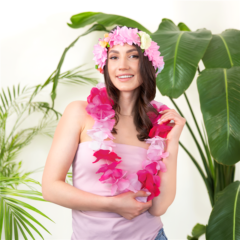 Hawaii Halsband Lila Vit och Grön Blomsterhalsband 45-50 cm Hawaii Halsband Lila Vit och Grön Blomsterhalsband 45-50 cm