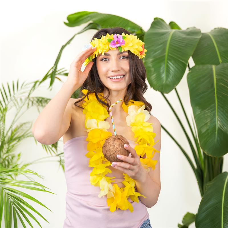Hawaii Halsband Lila Vit och Grön Blomsterhalsband 45-50 cm Hawaii Halsband Lila Vit och Grön Blomsterhalsband 45-50 cm