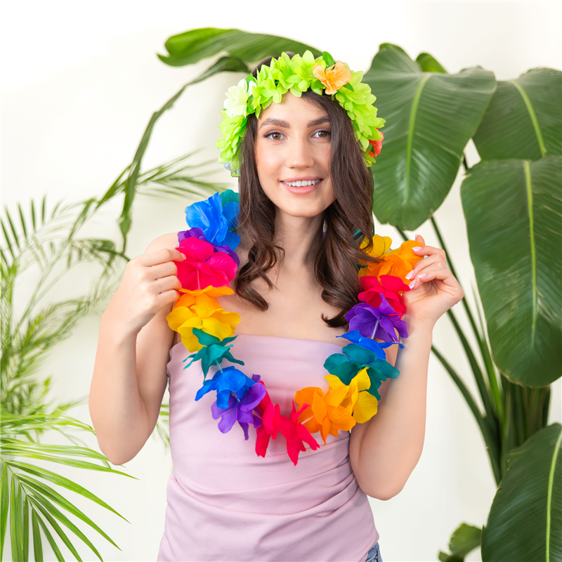 Hawaii Halsband Lila Vit och Grön Blomsterhalsband 45-50 cm Hawaii Halsband Lila Vit och Grön Blomsterhalsband 45-50 cm