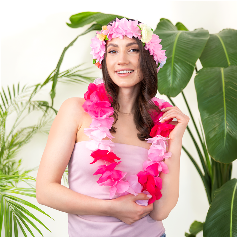 1 st. Hawaii Hårband, orange och rosa, 20 cm, elastisk blomsterkrans för festlig utklädnad och dekoration 1 st. Hawaii Hårband, orange och rosa, 20 cm, elastisk blomsterkrans för festlig utklädnad och dekoration