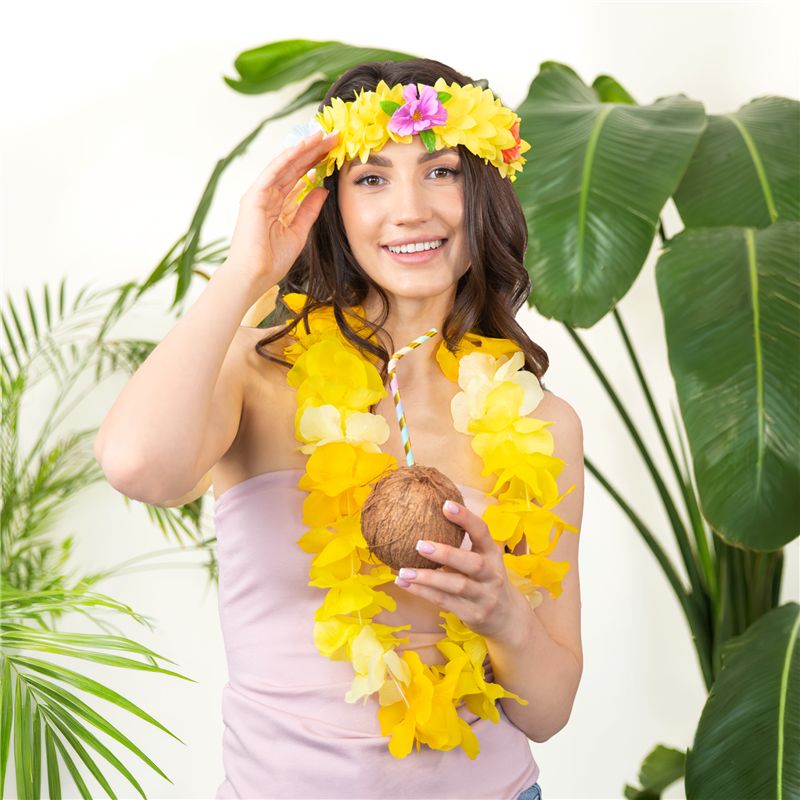 1 st. Hawaii Hårband, orange och rosa, 20 cm, elastisk blomsterkrans för festlig utklädnad och dekoration 1 st. Hawaii Hårband, orange och rosa, 20 cm, elastisk blomsterkrans för festlig utklädnad och dekoration