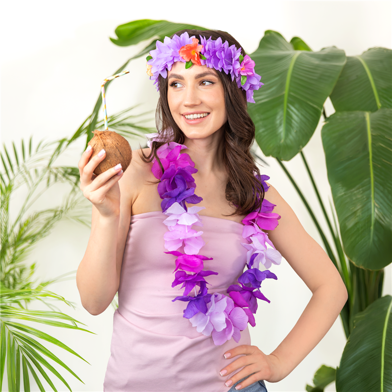 1 st. Hawaii Hårband, orange och rosa, 20 cm, elastisk blomsterkrans för festlig utklädnad och dekoration 1 st. Hawaii Hårband, orange och rosa, 20 cm, elastisk blomsterkrans för festlig utklädnad och dekoration