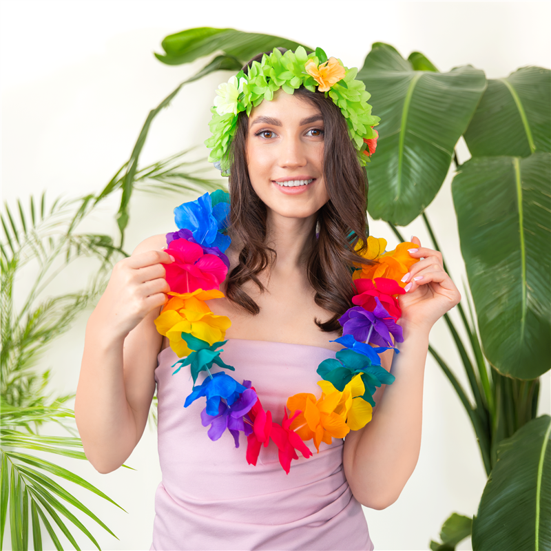 1 st. Hawaii Hårband, orange och rosa, 20 cm, elastisk blomsterkrans för festlig utklädnad och dekoration 1 st. Hawaii Hårband, orange och rosa, 20 cm, elastisk blomsterkrans för festlig utklädnad och dekoration