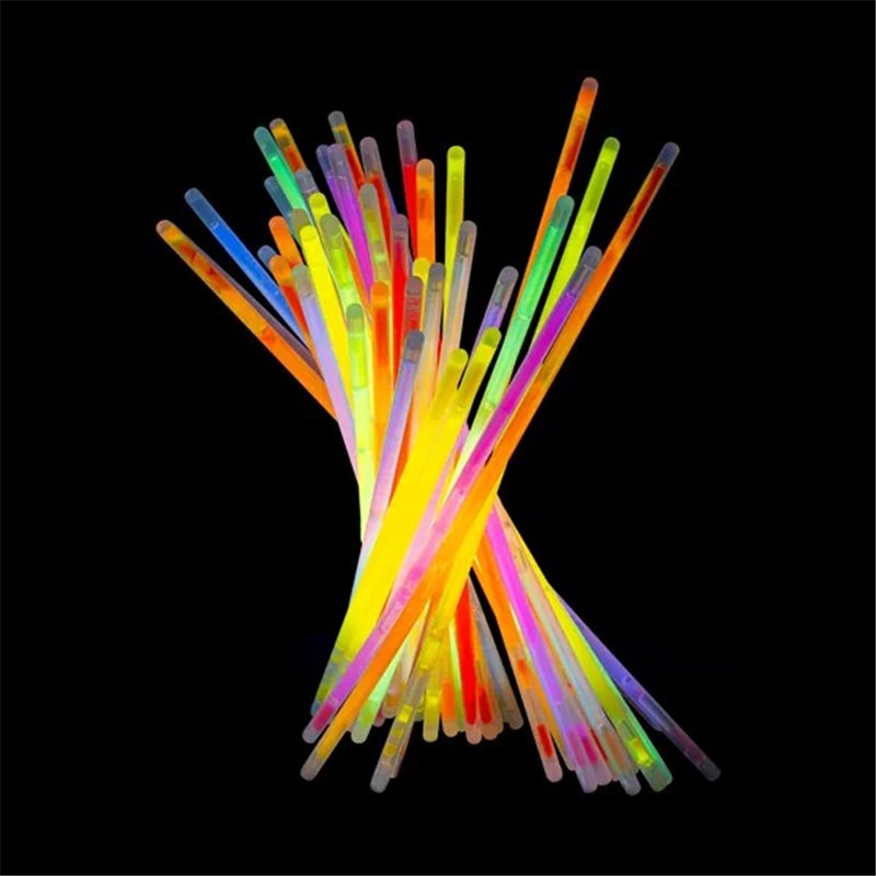 100 st. Lysstavar fluorescerande, mix av färger, 20 cm, inkl. kopplingsdelar, aktiveras vid brytning, idealiska för fest och de