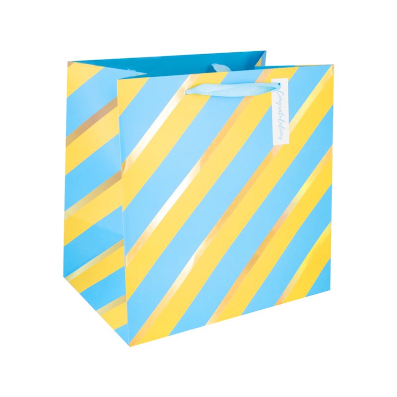 Presentpåse Blå, Gul och Guld 30x30x20 cm – Festligt Exklusiv Design Presentpåse Blå, Gul och Guld 30x30x20 cm – Festligt Exklusiv Design