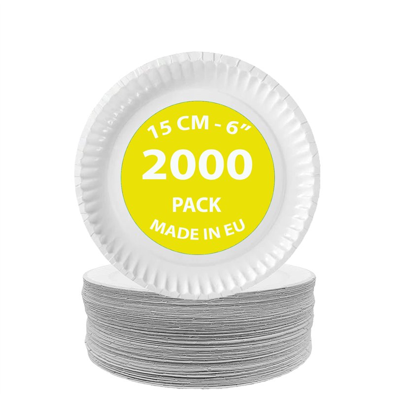 2000 st. Paptallrikar Vita Ekovänliga 15 cm – Perfekt för Fest & Vardag
