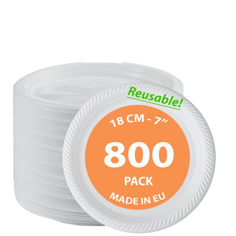 800 st. Återanvändbara Plasttallrikar Vit 18 cm – Hållbara & lätta att diska 800 st. Återanvändbara Plasttallrikar Vit 18 cm – Hållbara & lätta att diska