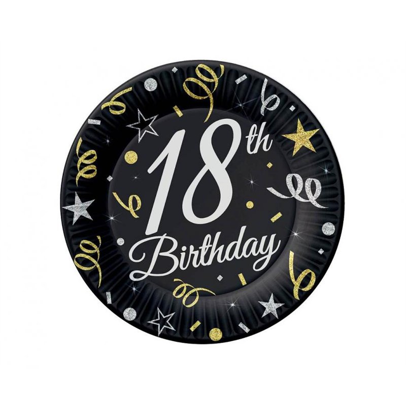 6 st Papp tallrikar 18 års födelsedag - 18cm - Svart 6 st Papp tallrikar 18 års födelsedag - 18cm - Svart