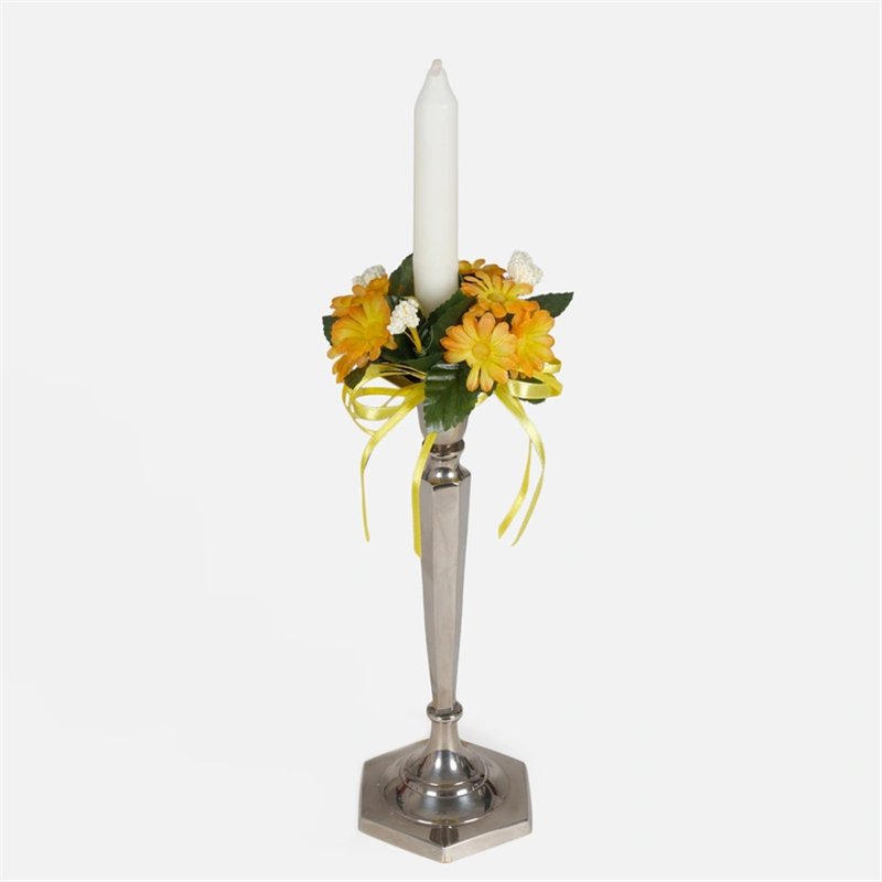 1 st. Ljusmanschett Gula Rosor & Vitt Brudsl&ouml;ja 12 cm &ndash; Unik romantik f&ouml;r stearinljus och bordsdekoration