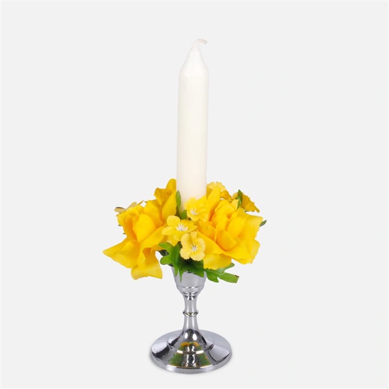 1 st. Ljusmanschett Gula Rosor & Vitt Brudsl&ouml;ja 12 cm &ndash; Unik romantik f&ouml;r stearinljus och bordsdekoration