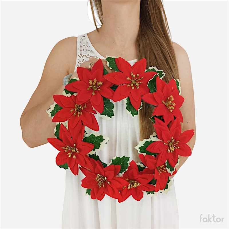 Konstgjord krans eukalyptus, r&ouml;da b&auml;r & ros&eacute;guld 14 cm &ndash; Allergiv&auml;nlig elegans f&ouml;r alla tillf&auml;llen.