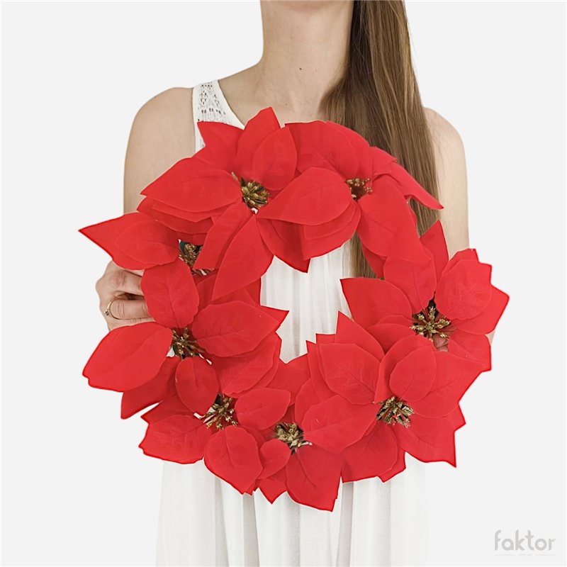 Konstgjord krans eukalyptus, r&ouml;da b&auml;r & ros&eacute;guld 14 cm &ndash; Allergiv&auml;nlig elegans f&ouml;r alla tillf&auml;llen.