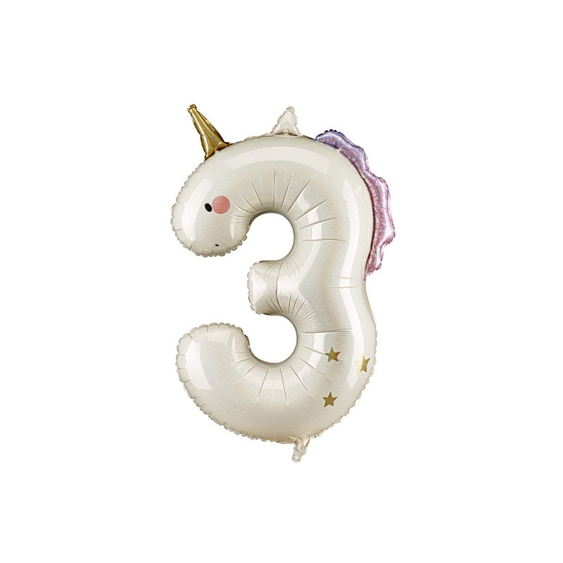 Foil balloon Number ''3'' Unicorn, 93cm, mix Foil balloon Number ''3'' Unicorn, 93cm, mix