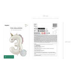 Foil balloon Number ''3'' Unicorn, 93cm, mix Foil balloon Number ''3'' Unicorn, 93cm, mix