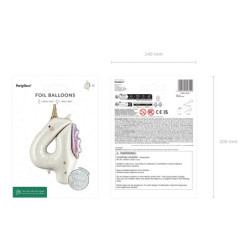 Foil balloon Number ''4'' Unicorn, 93cm, mix Foil balloon Number ''4'' Unicorn, 93cm, mix