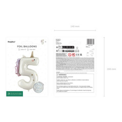 Foil balloon Number ''5'' Unicorn, 93cm, mix