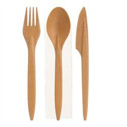 25 st komplett Bestickset i WPC naturfärgat – Hållbart & elegant för festen.