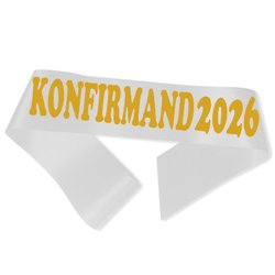 1 st Ordensband Konfirmand 2025, vitt med silvertryck 190 cm – Skapa ett stilfullt minne.