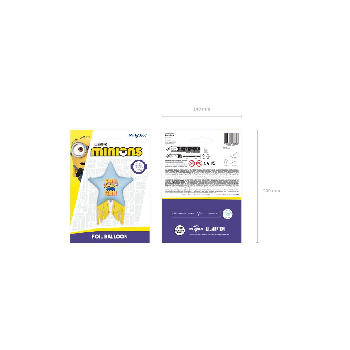 Foil balloon Star with tassels Minions, 72x72 cm, mix
