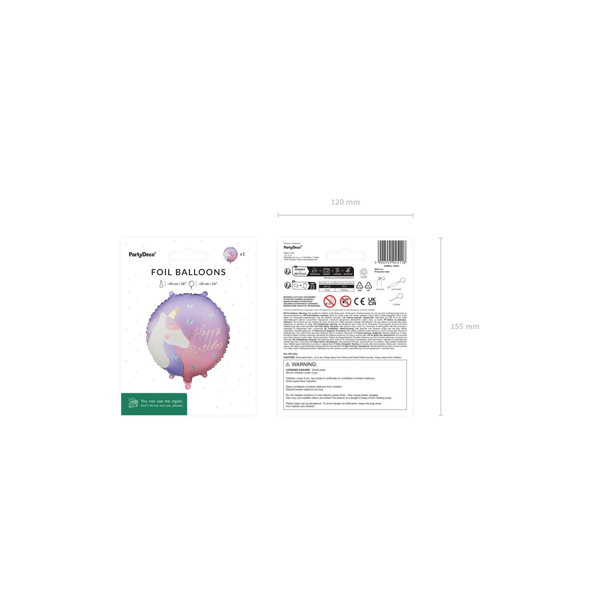 Foil balloon tablet Happy Birthday with unicorn, 35x35 cm, mix Foil balloon tablet Happy Birthday with unicorn, 35x35 cm, mix