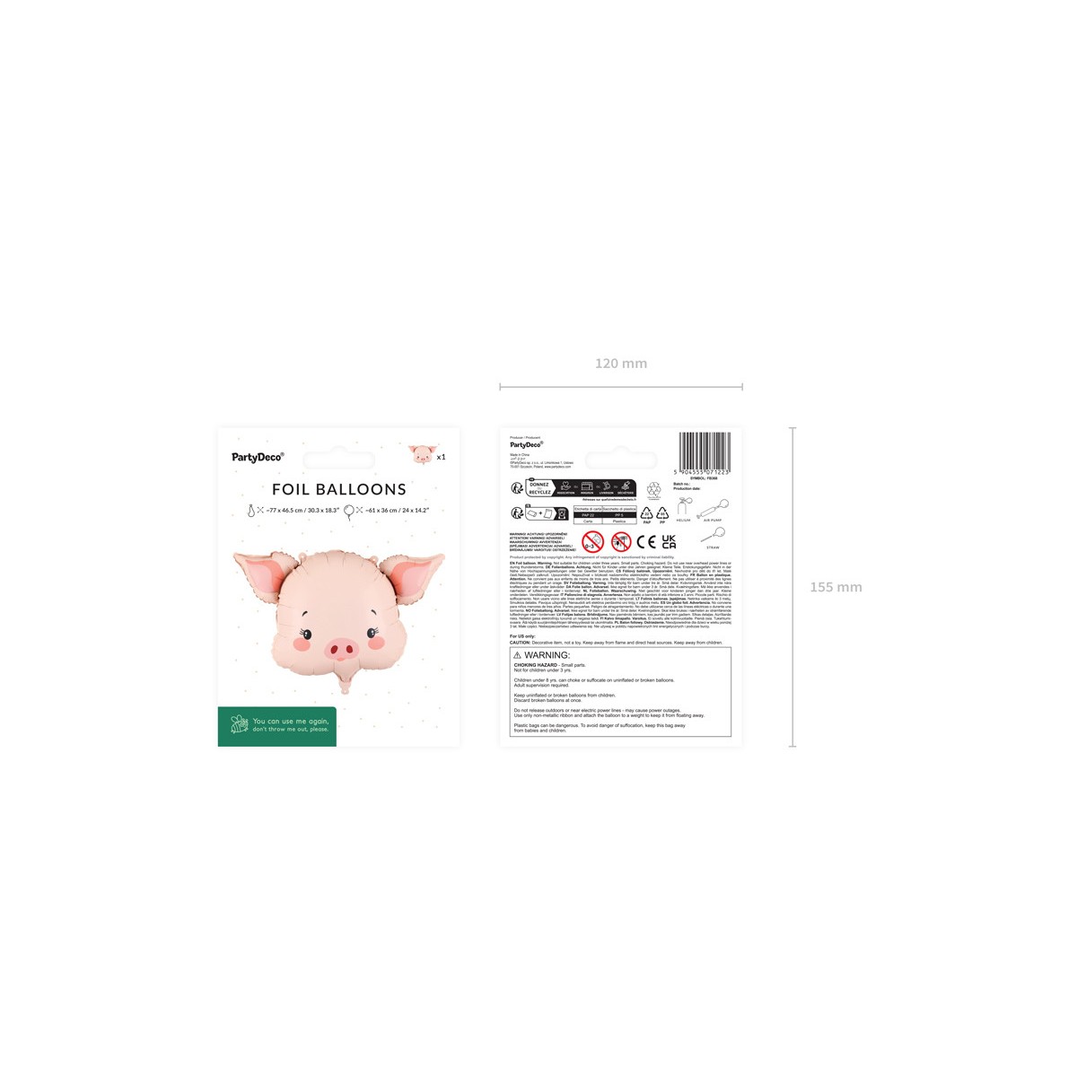 Foil balloon Pig, 61x36 cm, mix Foil balloon Pig, 61x36 cm, mix