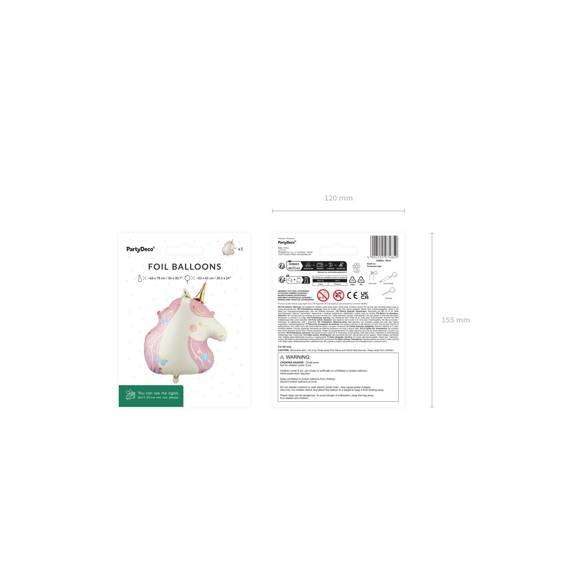 Foil balloon Unicorn, 52x61 cm, mix Foil balloon Unicorn, 52x61 cm, mix