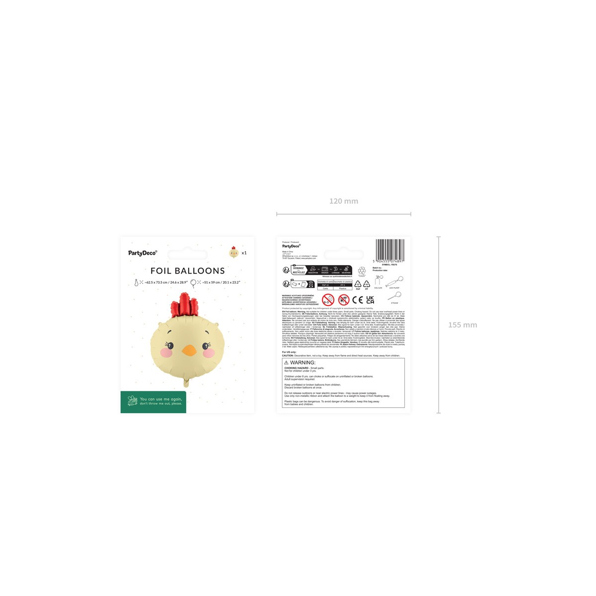 Foil balloon Chicken, 51x59 cm, mix Foil balloon Chicken, 51x59 cm, mix