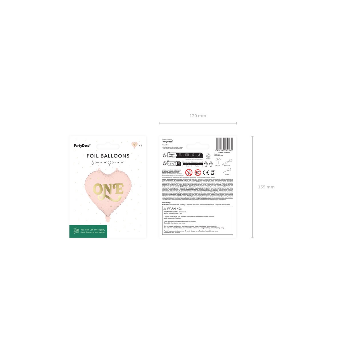 Foil balloon Heart ''One'', 45 cm, light pink Foil balloon Heart ''One'', 45 cm, light pink