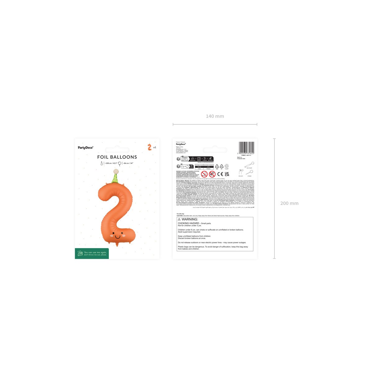Foil balloon Number ''2'', 86cm, orange Foil balloon Number ''2'', 86cm, orange