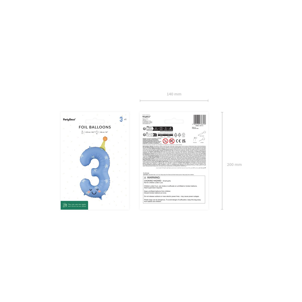 Foil balloon Number ''3'', 86cm, blue Foil balloon Number ''3'', 86cm, blue