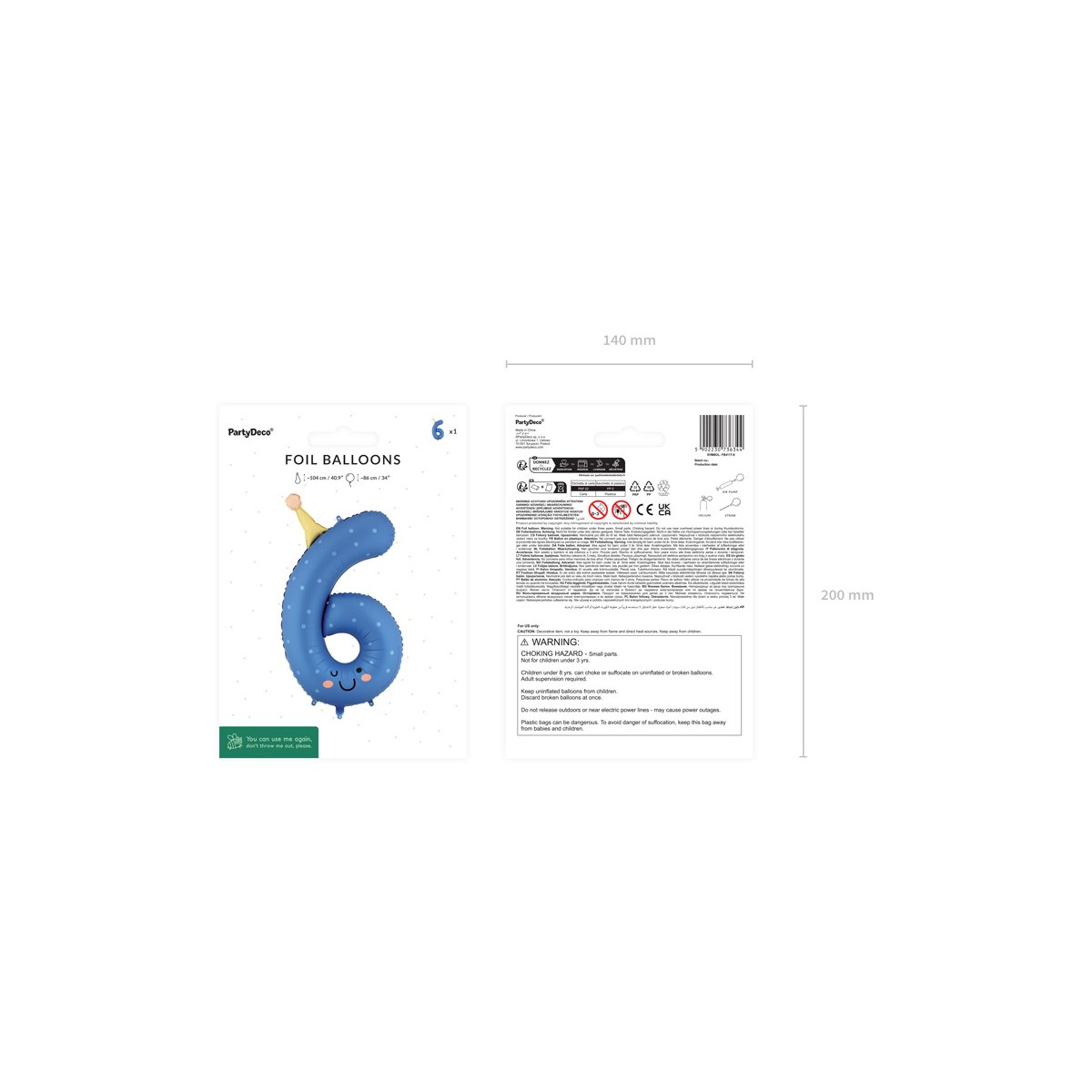 Foil balloon Number ''6'', 86cm, blue Foil balloon Number ''6'', 86cm, blue