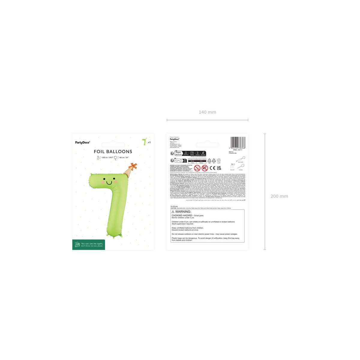 Foil balloon Number ''7'', 86cm, light green Foil balloon Number ''7'', 86cm, light green