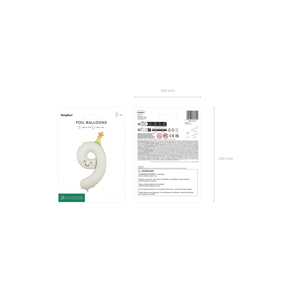 Foil balloon Number ''9'', 86cm, cream Foil balloon Number ''9'', 86cm, cream