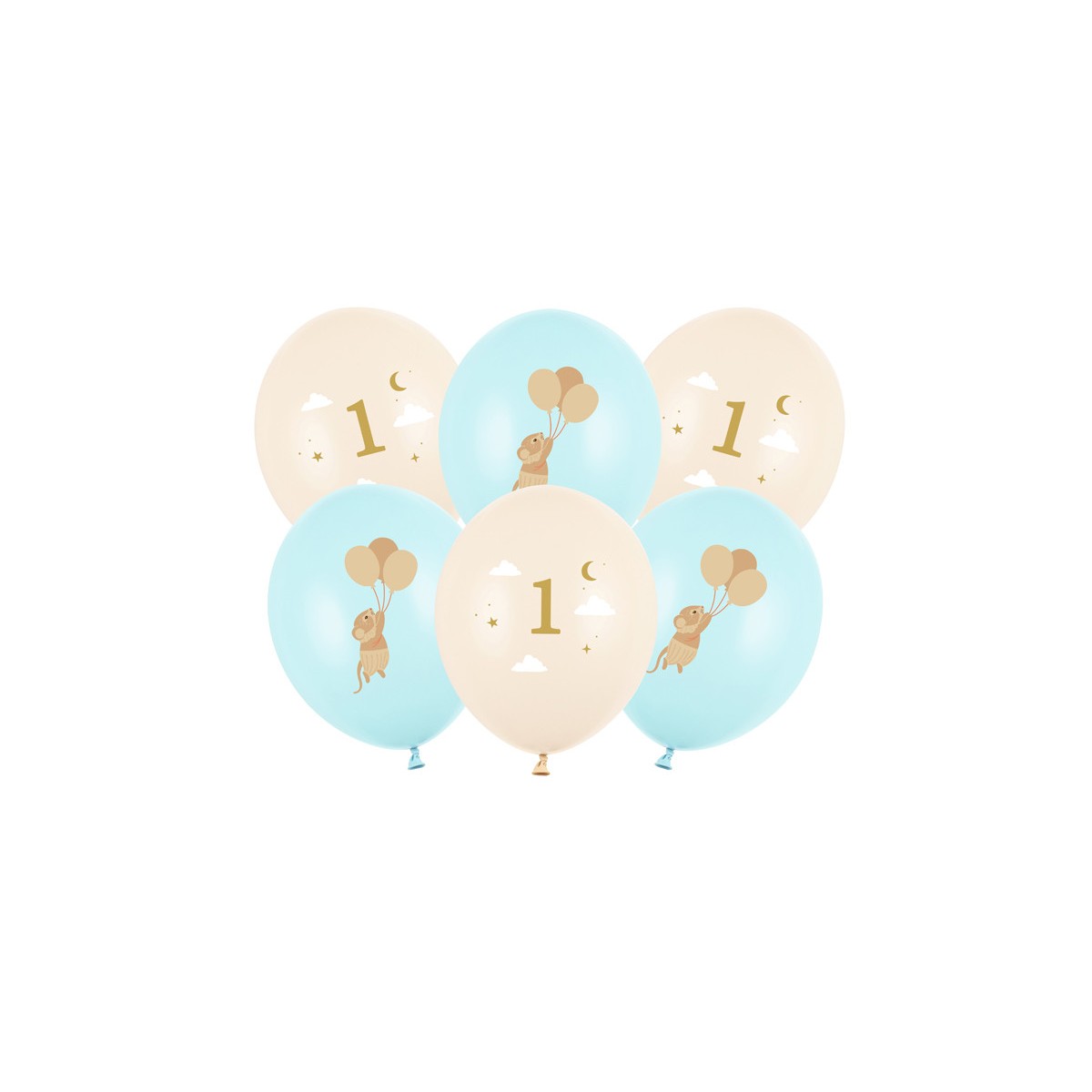 Balloons 30 cm, Mice with number 1, Light Blue (1 pkt / 6 pc.) Balloons 30 cm, Mice with number 1, Light Blue (1 pkt / 6 pc.)