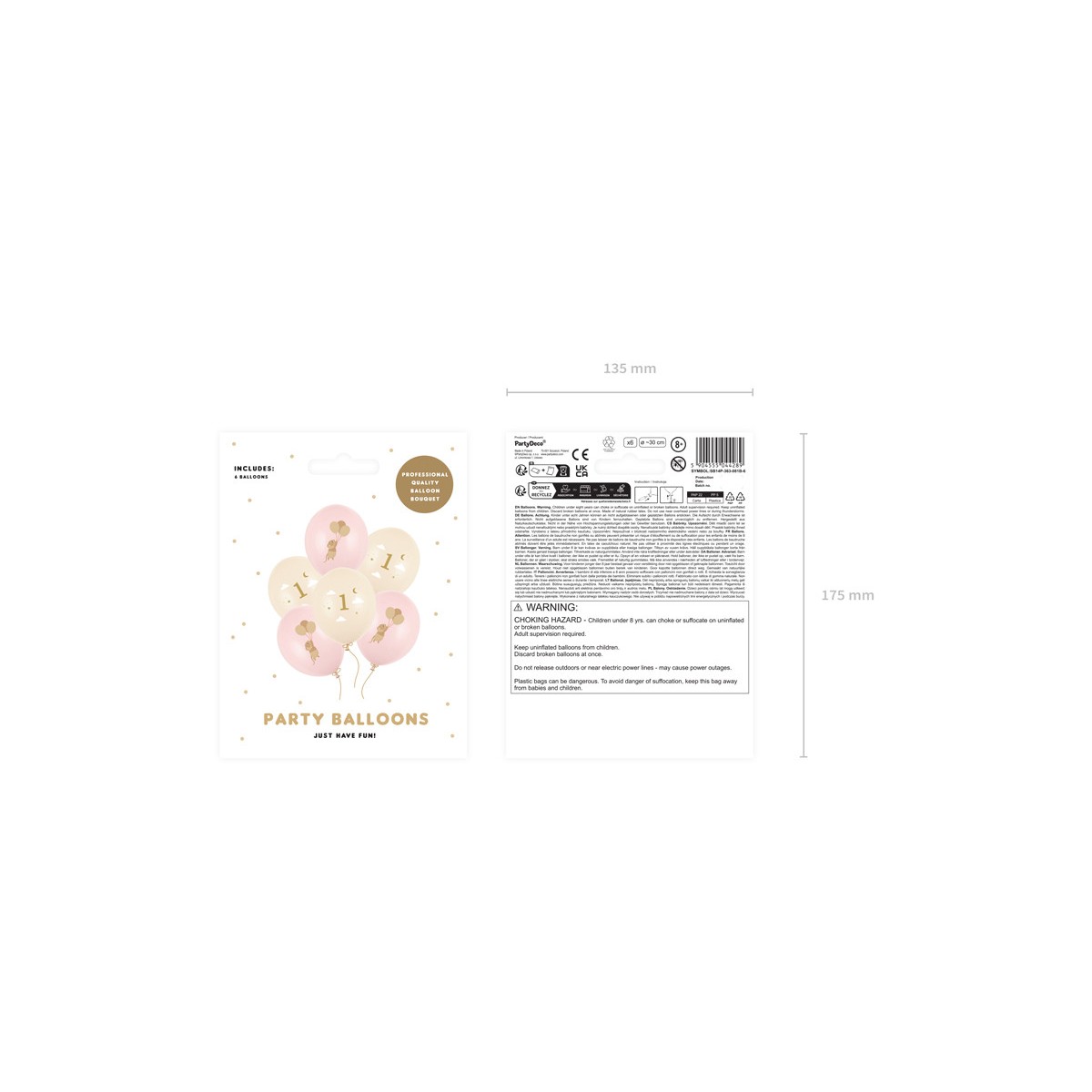 Balloons 30 cm, Mice with number 1, Pale Pink (1 pkt / 6 pc.)