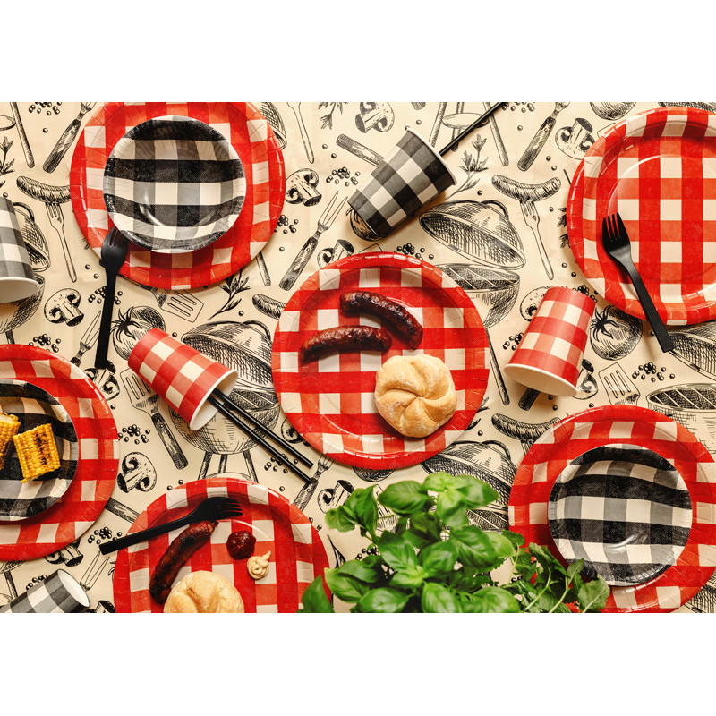 Paper plates checkered, mix, 27 cm (1 pkt / 6 pc.)