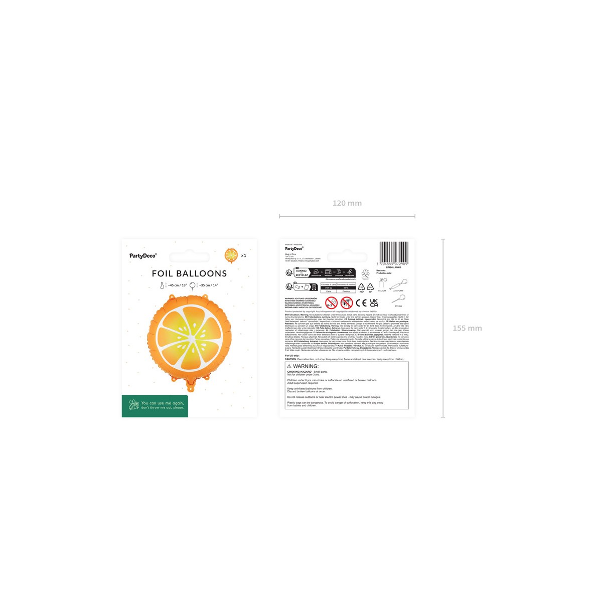 Foil balloon Orange, 35 cm, orange Foil balloon Orange, 35 cm, orange