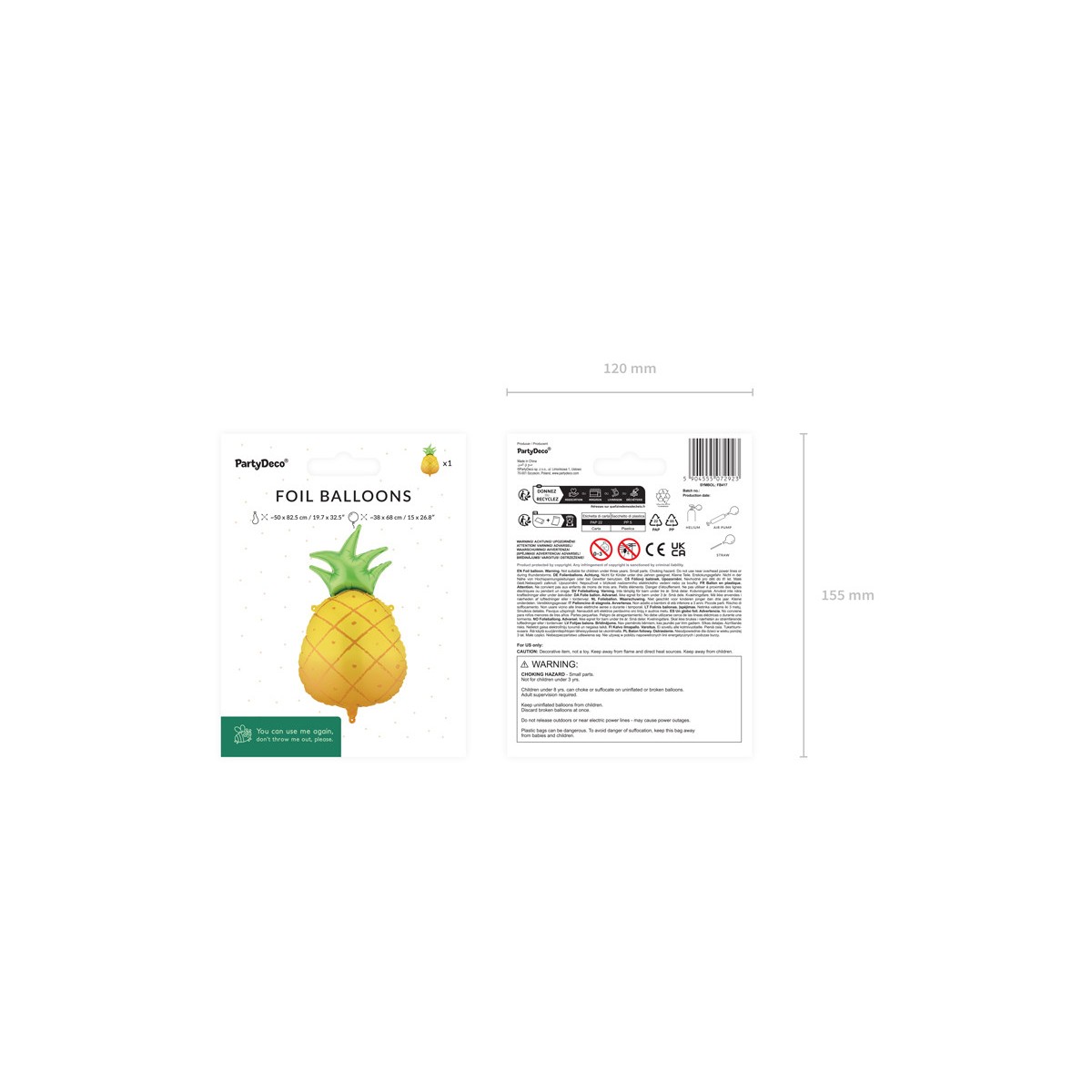 Foil balloon Pineapple, 38x68 cm, yellow Foil balloon Pineapple, 38x68 cm, yellow