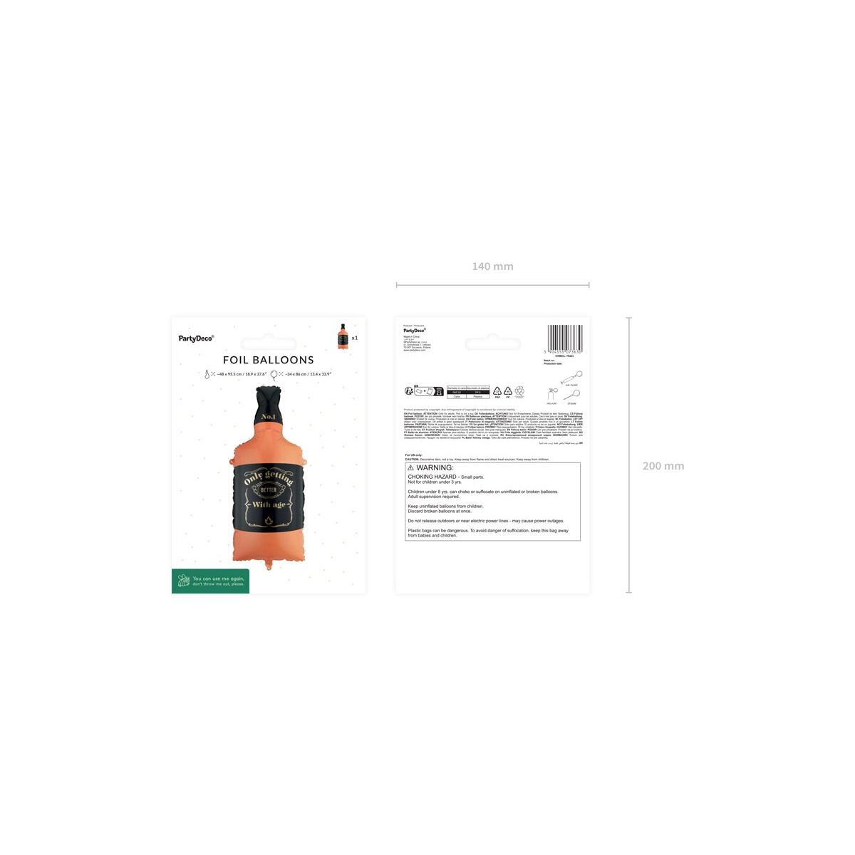 Foil balloon Whisky, 34x86 cm, orange and black Foil balloon Whisky, 34x86 cm, orange and black