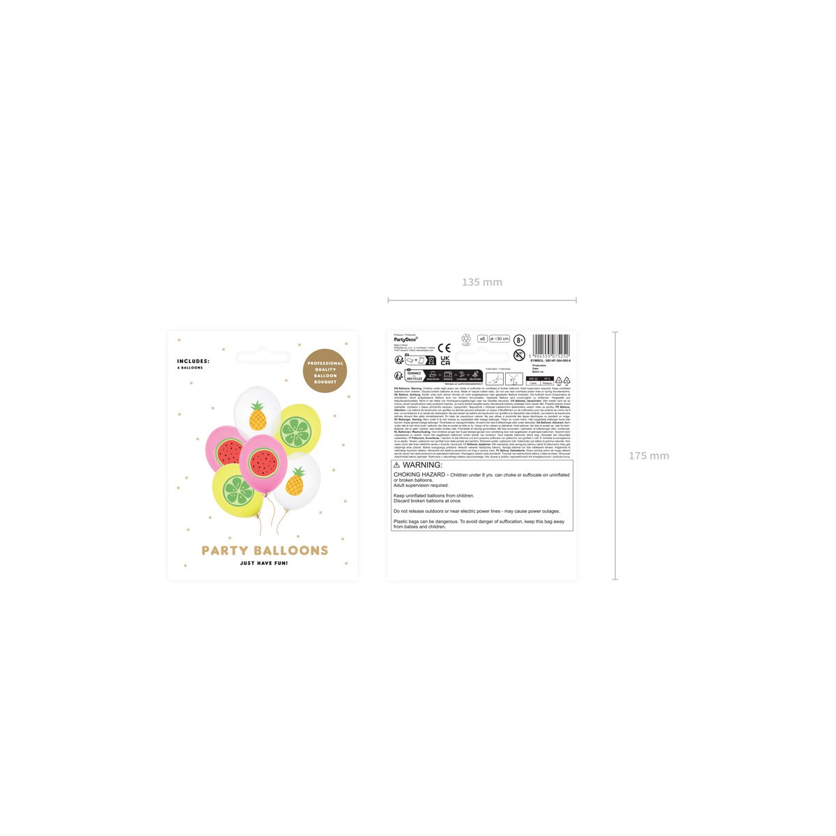 Balloons 30 cm, Fruits, mix (1 pkt / 6 pc.) Balloons 30 cm, Fruits, mix (1 pkt / 6 pc.)