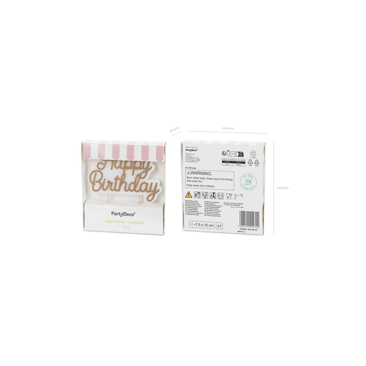 Birthday candle ''Happy Birthday'', cold gold, 7.5x10 cm