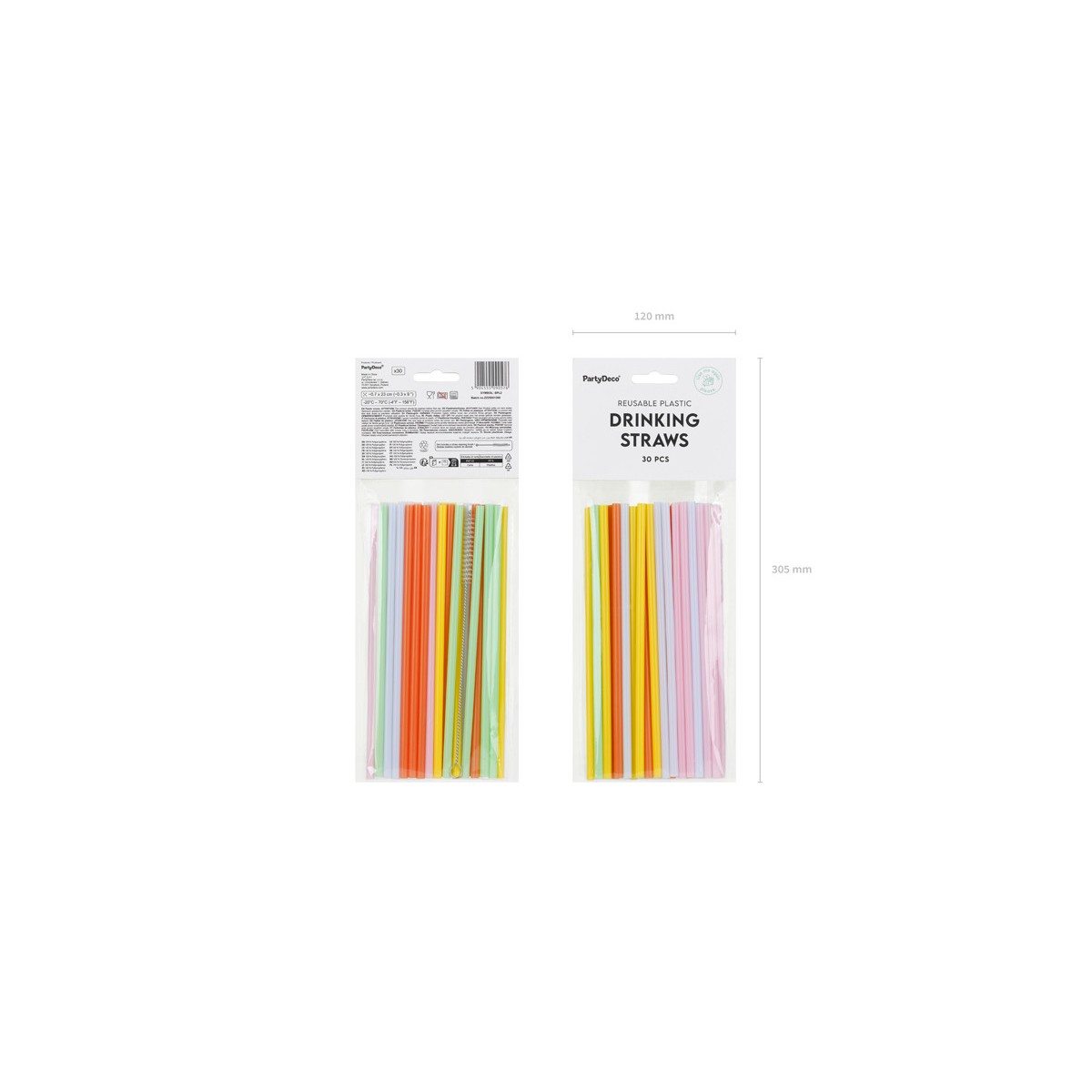 Plastic straws, 20 cm, mix (1 pkt / 30 pc.)