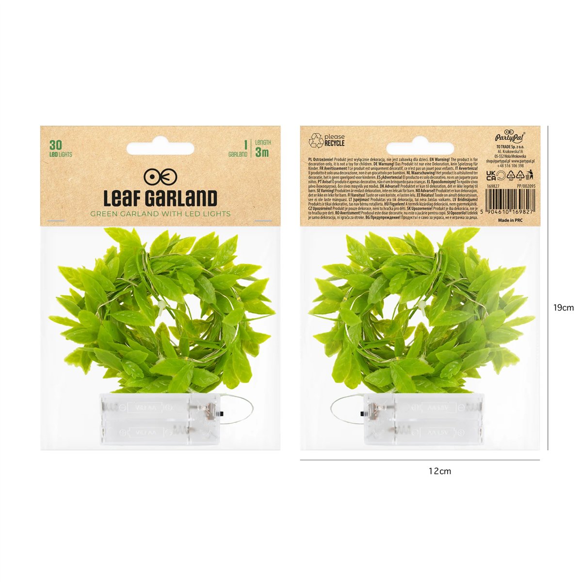Eukalyptusgirlang 2 m gr&ouml;n med 20 varma LED-lampor