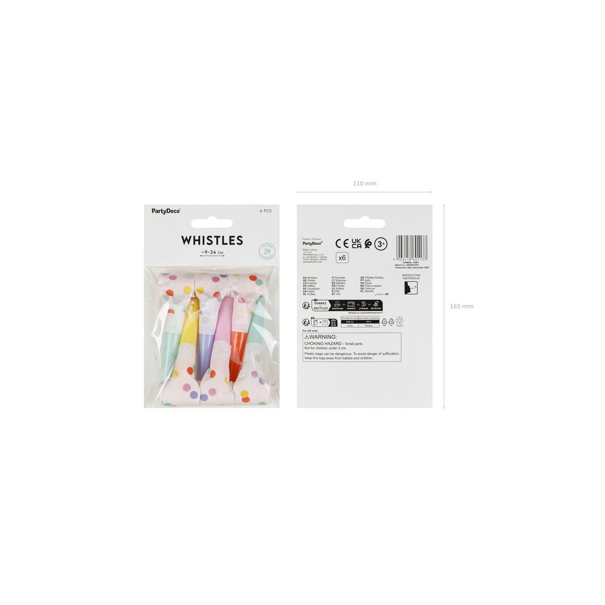 Paper whistles Confetti, mix (1 pkt / 6 pc.)