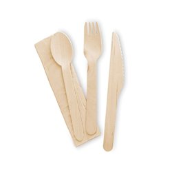 25 st Bestickset björkträ med servett, tesked & socker 25 st Bestickset björkträ med servett, tesked & socker