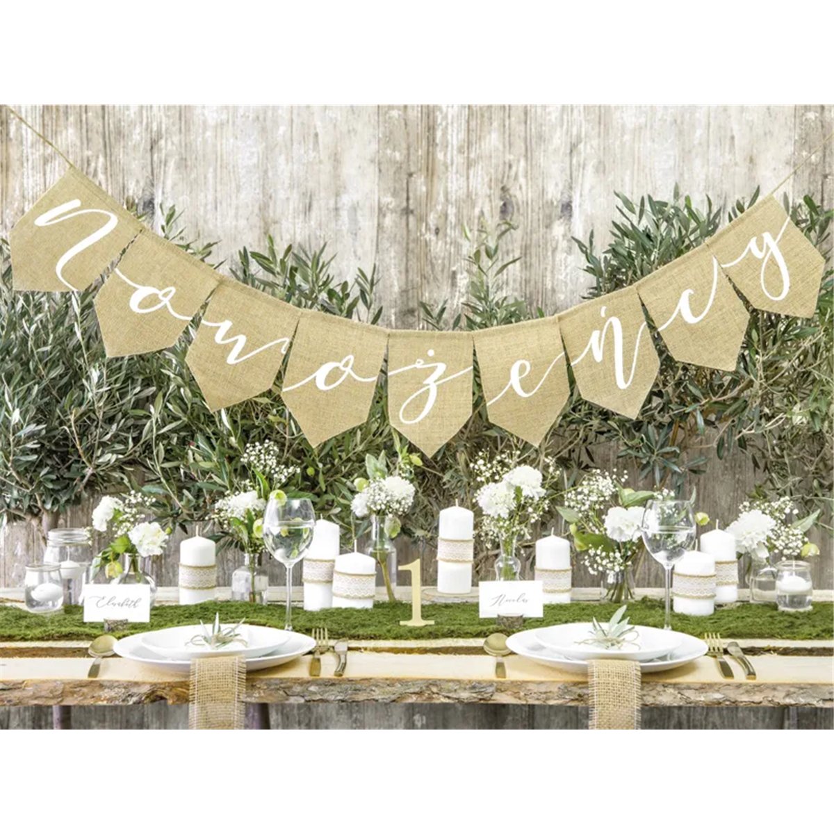 Just Married-banner rustik vit jute 23x185 cm Just Married-banner rustik vit jute 23x185 cm