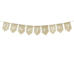 Just Married-banner rustik vit jute 23x185 cm