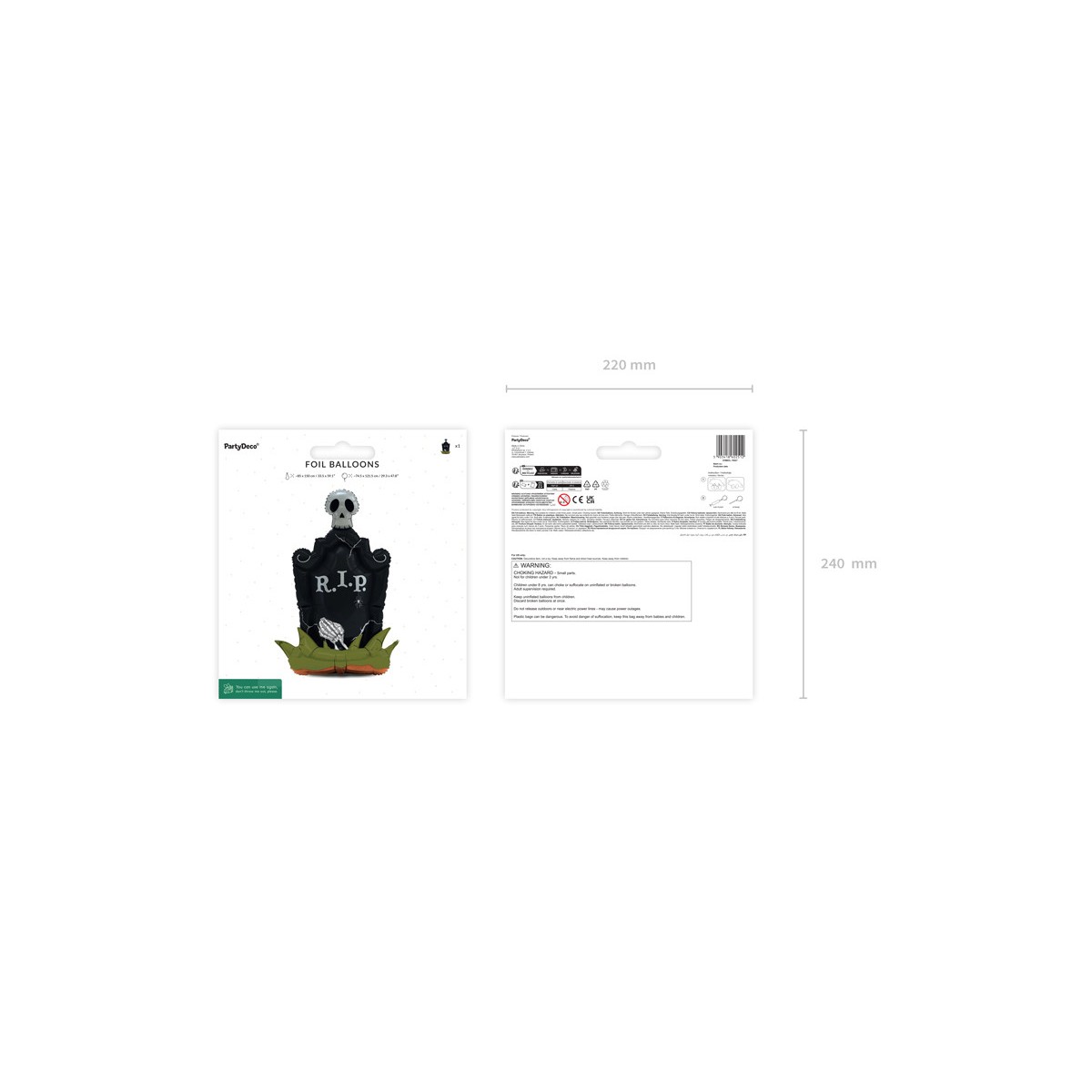 Foil Standing Balloon Tombstone XXL, 74.5x121.5 cm, black